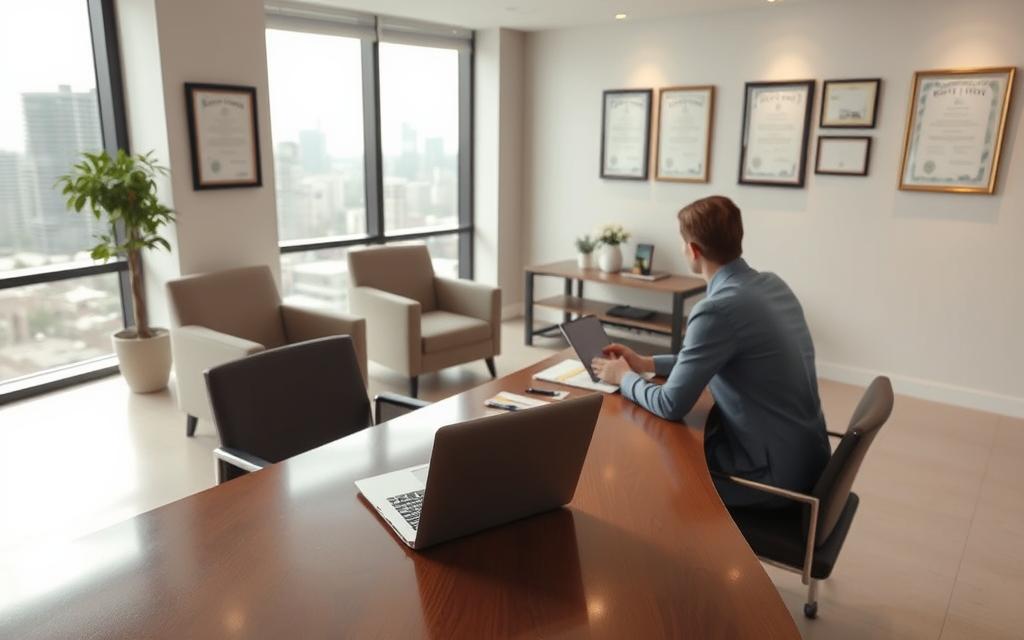 A Well-Lit, Spacious Office Interior With A Professional Desk, Comfortable Chairs, And A Large Window Overlooking A City Skyline. On The Desk, A Laptop, A Legal Pad, And A Pen Are Neatly Arranged, Suggesting A Consultation Is About To Take Place. The Walls Are Adorned With Framed Legal Certificates And Diplomas, Conveying The Lawyer's Expertise. Soft, Indirect Lighting Creates A Welcoming Atmosphere, While The Modern, Minimalist Design Exudes A Sense Of Reliability And Trust. The Overall Scene Captures The Essence Of A Productive, Collaborative Consultation Between An Immigration Lawyer And A Client. A Well-Lit, Spacious Office Interior With A Professional Desk, Comfortable Chairs, And A Large Window Overlooking A City Skyline. On The Desk, A Laptop, A Legal Pad, And A Pen Are Neatly Arranged, Suggesting A Consultation Is About To Take Place. The Walls Are Adorned With Framed Legal Certificates And Diplomas, Conveying The Lawyer's Expertise. Soft, Indirect Lighting Creates A Welcoming Atmosphere, While The Modern, Minimalist Design Exudes A Sense Of Reliability And Trust. The Overall Scene Captures The Essence Of A Productive, Collaborative Consultation Between An Immigration Lawyer And A Client.